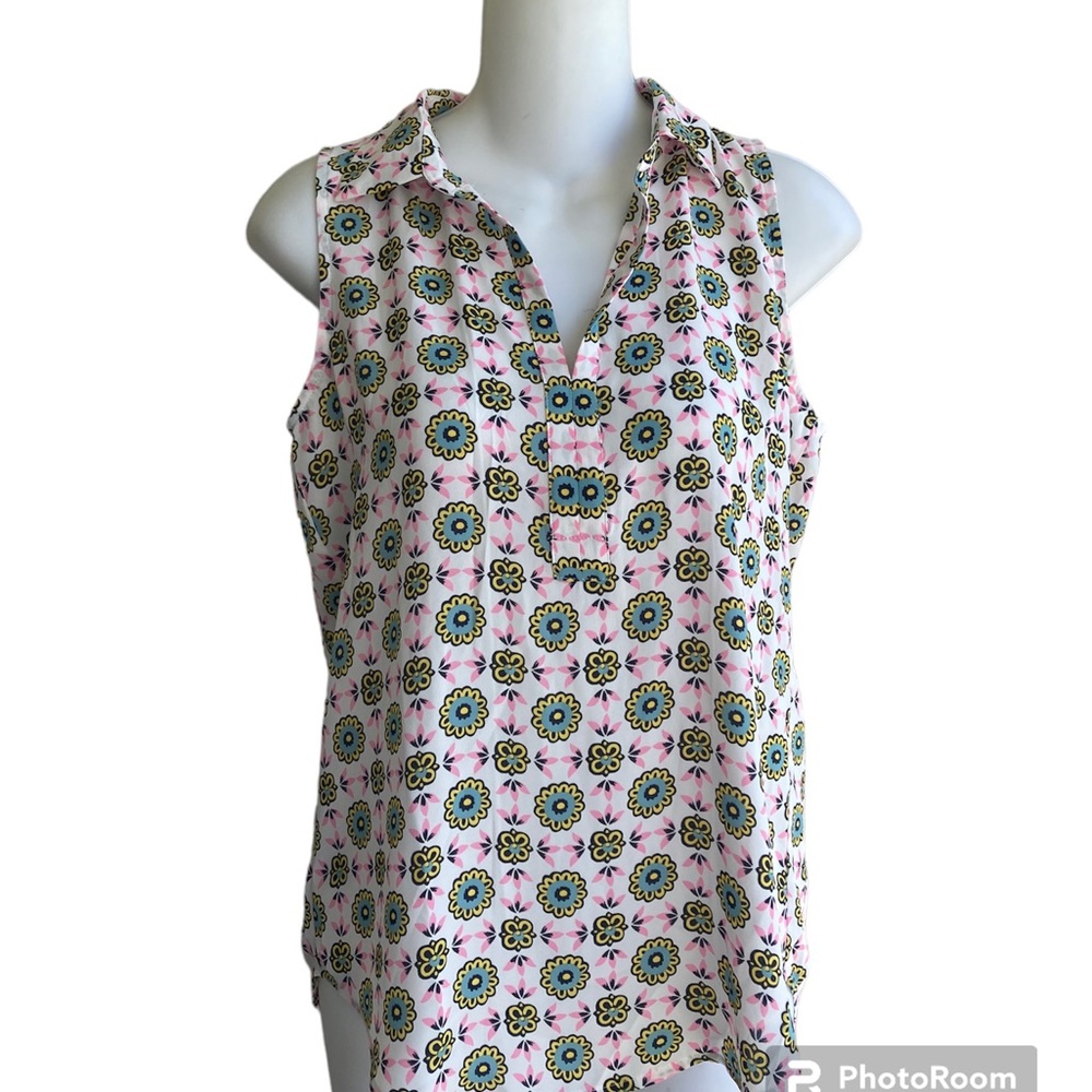 Petite Loft Outlet Top Blouse Sleevless Collared White Pink NWT Ladies XXSP